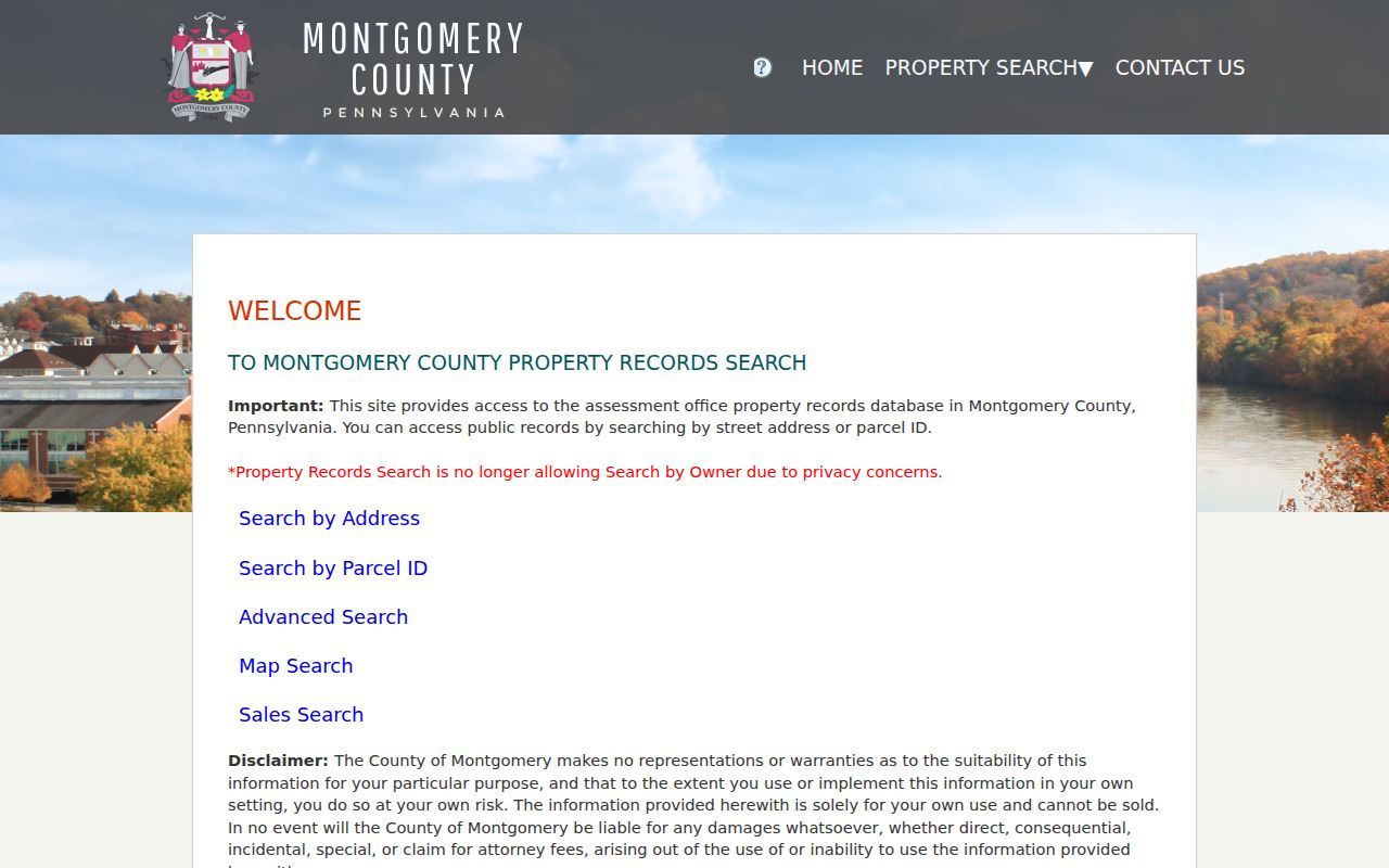 Abington Township residents directory Montgomery County property search entry screen