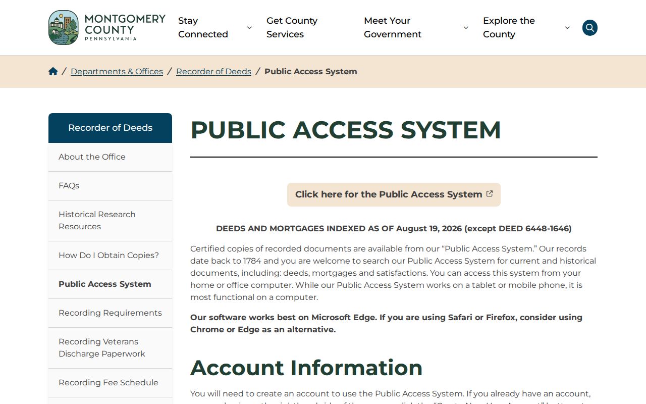 Abington Township residents directory Montgomery County Recorder Public Access System