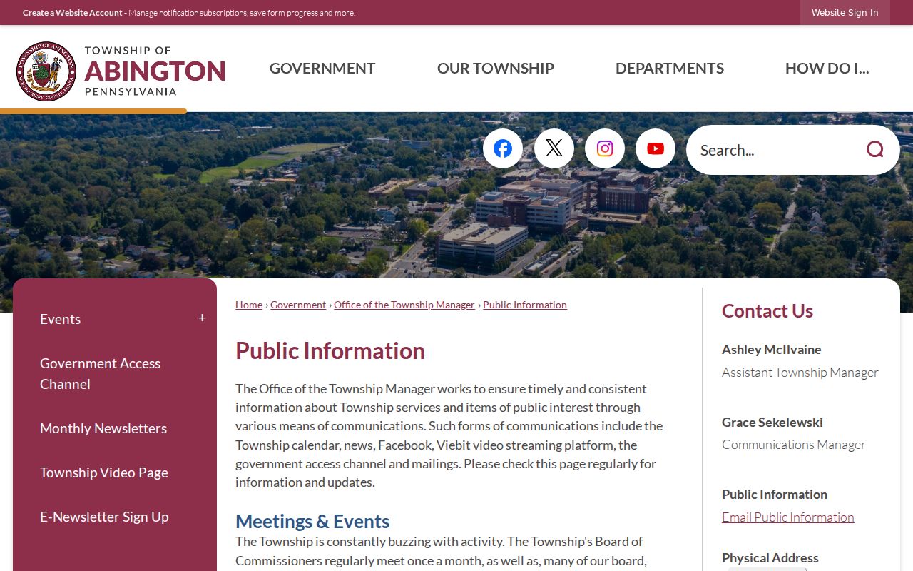 Abington Township neighbors screenshot of Township public information resources